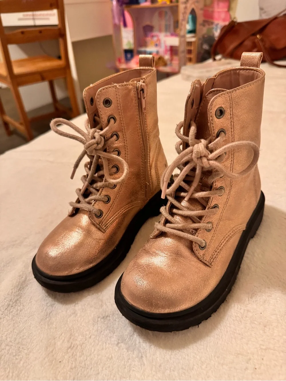 Madden Girl Metallic Rose Gold Lace-Up Kids Boots